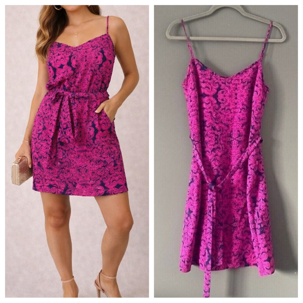 Ann Taylor Baroque Print Mini Dress Pink Sz 2